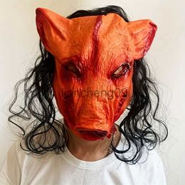 Party Masks 1pc Halloween Scary Mask Novelty Pig Head Horror with Hair Masks Cosplay Costume Latex Covers Festival Carnival Dress Up x0907