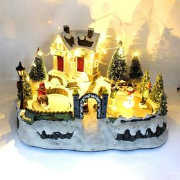 Party Decoration Christmas LED Lights Glowing House Music Courtyard Resin Model DIY Decorations Children Gifts