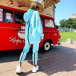 Women's Two Piece Pants Tracksuit Zipper Hoodies Sports Tops Sweat Suit Jogging Set Letter Sportwear Women Running Fitness