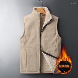 Men's Vests Winter Autumn Men Fleece Vest Male Khaki Thick Warm Waistcoat Outwear Casual Thermal Soft Windproof Sleeveless Jacket