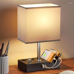 Table Lamps American Bedroom Bedside Lamp With Switch Simple Cloth Lampshade Living Room Study Office Usb Charging Led Desk