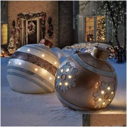 Christmas Decorations Decoration Outdoor Yard Ball Pvc Inflatable Toy 60Cm Red Snowflakes Stripe Lattice Printing 2022 Xmas Ornament B Dhqno