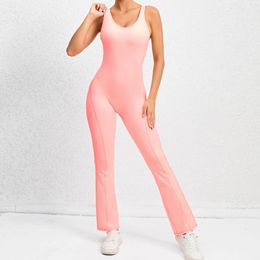 Active Pants Women Yoga Jumpsuit Quick-drying Tight Dance Sports Fitness Clothes Hip-lifting Belly-tightening Horn Pink