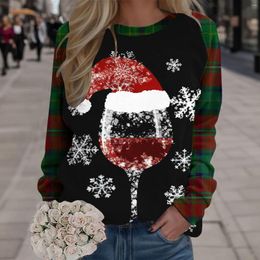 Women's Hoodies 2023 Autumn Christmas Sweatshirt Women Girl Wine Cup 3d Print Xmas Snowflake Elk Snowman Pullover Tops Festival Clothing