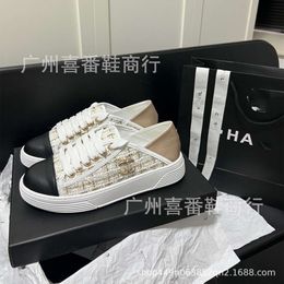 Shoes CC jia High Edition Knitted Little White Shoes Colored Step on Half Trailer Lace Up Flat Bottom Women's