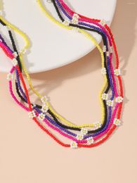 Choker 5pcs Rice Bead Necklace Magritte Flowers Hand Knitting Bohemia Adjustable Fashion Simple Multilayer Beaded