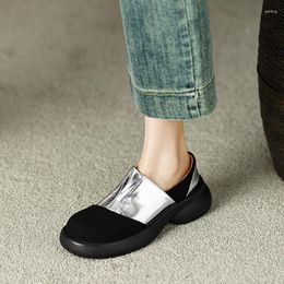 Dress Shoes 2023 Spring/Autumn Women Loafers Round Toe Chunky Heel Split Leather Pumps Cow Suede Lace Up Black For