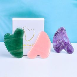 Rose Quartz Gua Sha Facial Tool With Smooth Jagged Edge Natural Jade Stone Guasha Board SPA Acupuncture Scraping Crystal Body Massager