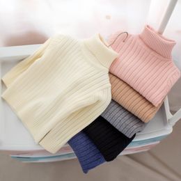 Pullover 80-120CM Baby Girls Winter Turtleneck Knitted Sweaters Clothes Autumn Children Solid Boys Pullover Kids Bottoming Knitwear 230907