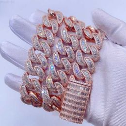 20mm Rose Gold Baguette Cut Vvs Moissanite Diamante Hip Hop Iced Out Homens Colar de Corrente Cubana Qbjhv