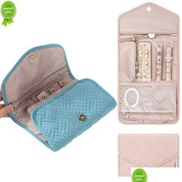 Storage Boxes Bins New Portable Jewelry Earrings Holder Bag Travel Bracelet Watch Ring Organizer Foldable Storage Case Women Pouch D Dhyke