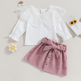 Clothing Sets 6M-3Y Toddler Girl 2 Piece Outfit Solid Colour Long Sleeve Tops And Button Skirt With Belt For Fall Clothes Casual