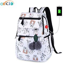 Backpacks OKKID school bags for girls female laptop backpack usb backbag children backpacks cute cat school backpack for girls bag pack 230906
