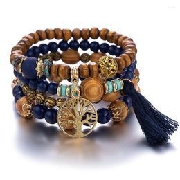 Strand Bohemia Tree Of Life Charm Beaded Bracelet Set For Women Handmade Multi-Layer Wood Beads Chain Bangle Female Jewellery Wholesale