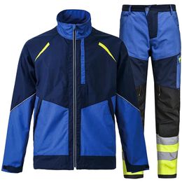 Men's Tracksuits High Visibility Workwear Suit Work Hi Vis Two Tone Jacket and Pants Set with Multi Pockets Workshop Clothes 230906