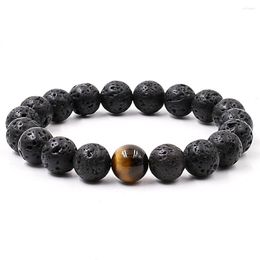 Charm Bracelets YMorl Natural 10 Mm Lava Bracelet For Men High Quality Tiger Eye Stone