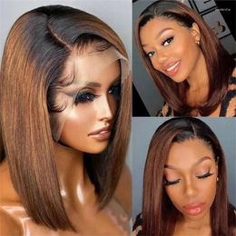 Clearance Sale Ombre Straight Bob Wig 13x1 T Part Lace With Black Roots Brown Coloured Human Hair Pre Plucked