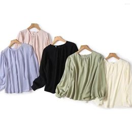 Women's Blouses Withered 2023 England Style Office Lady Fashion Elegant Chiffon Pure Colour O-neck Pleated Casual Shirt Blouse Women Tops
