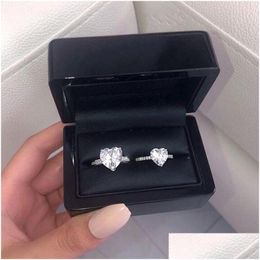 Wedding Rings Size 6-10 Solitaire Simple Fine Jewellery 925 Sterling Sier Heart Shape White Topaz Cz Diamond Women Wedding Engagement Ba Dhxwk