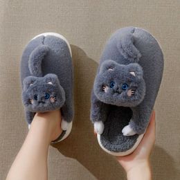 Slippers Cute Hug Cat Slipper for Female Winter Plush Warm Ladies Indoor Faux Fur Shoes Slides Kaii Cuddle Animal Women Home Slippers X0905