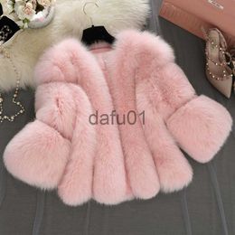 Women's Fur Faux Fur HJQJLJLS 2021 Winter Women Thick Warm Pink Fur Coat Fashion Faux Fox Fur Coat Female Three Quarter Sleeve Artificial Fur Jacket x0907