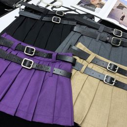 Skirts 2023 Women Zipper Ultra Short Double Belt Pleated Solid Sweet Y2k Sexy Mini Skirt American JK Dress With Safety Pants