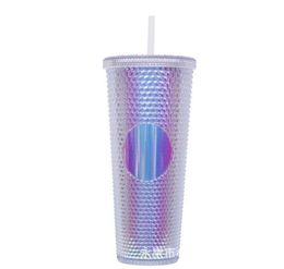 new Many Colours 24oz Drinkware Studded Tumbler with Lid and Straw Double Walled Reusable Plastic Tumblers 710ml Coffee Cup