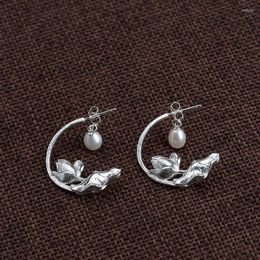 Dangle Earrings S925 Silver Pull Silk Crafts Wholesale Inlaid Pearl Earring Female Lotus Contracted And Pure Fresh