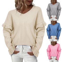 Women's Sweaters Autumn And Winter Solid Color V Neck Petals Sleeve Sweater Female European Mens Soft Sweatshirt
