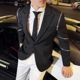 Men's Suits Men Spring High Quality Business Suit Zipper Design Slim Fit Hip Hop Style Casual Tuxedo Man Fashion Blazers Jacket S-3XL