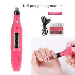 Nail Manicure Set Fushia Pink USB Electric Nail Drills Kit Remove Polish Manicure Pedicure 6pcs Nail File Sanding Bands Machine Nail Art Pen 230809