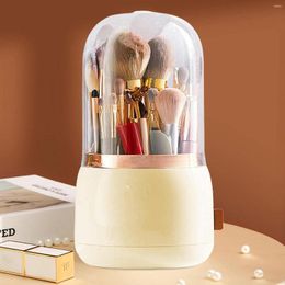 Storage Boxes Makeup Brush Holder With Lid 360°Rotating Base Cup Dustproof Box 24cm High Waterproof Con