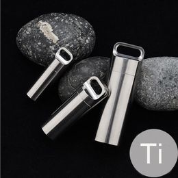 Outdoor EDC CNC Titanium Ti Portable Airtight Container Key Chain Waterproof Charm Pendant Pill Storage Camping Travel Survival To345G