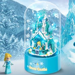 Jul Toy Princess Castle Christmas Rotary Building Blocks Music Box Diy Toys Home Decoration Xmas Toys Birthday Gift Decoration Supplies 230906