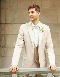 Men's Suits 3pcs Champagne Jacket Pants Vest Custom Made Coat Notch Lapel Blazer Trousers Tailored Slim Man'S Party Wear Wedding Sets