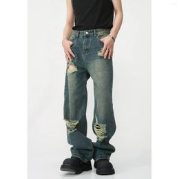 Men's Jeans Vintage American Style Hiole Male High Street Hip Hop Loose Wide Leg Denim Pants Straight Baggy Summer N