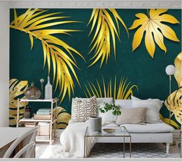 Wallpapers Papel De Parede Modern Watercolour Golden Plant 3d Wallpaper Living Room Sofa TV Wall Bedroom Papers Home Decor Mural