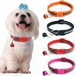 Dog Cat Collars Reflective Adjustable Size pet Nylon Strap Bell Collar Puppy Necklace Safe ZZ