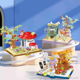 Blocks 600PCS Micro Blocks Tale Mushroom House Building Blocks City Street Architecture Assemble Christmas Girl Gift R230907