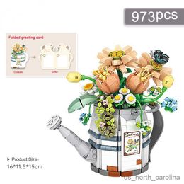 Blocks Watering Can Potted Building Blocks Flower DIY Plant Bouquet Model Home Decoration Children's Assembled Toy Gift R230907