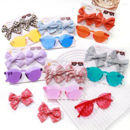 Hair Accessories 3Pcs Fashion Embroidered Bow Hairpins Sunglasses Set Kids Girls Vintage Outdoor Sun Protection Glasses Headwear