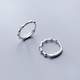 Hoop Earrings Real 925 Sterling Silver Ethnic Bamboo Geometric Round For Charm Women Party Minimalist Fashion Jewellery