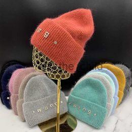 Beanie/Skull Caps Unisex Solid Color Real Rabbit Fur Beanies Winter Hat For Woman Knit Bonnet Acrylic Female Autumn Warm Skullies x0907