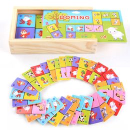 Blocks Montessori Wooden Domino Building Set Early Educational Toys Kids Cartoon Cognitive Animal Dominoes Puzzle Toy Children 230907