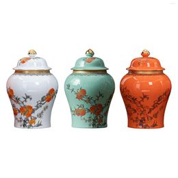 Storage Bottles Ceramic Ginger Jar Tea Decorative Vase With Lid 4.9x7.7nch Nine Peach Pattern For Home Office Bookshelf Living Room