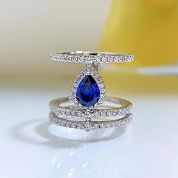 2023 new 925 sterling silver 1 carat pear shaped sapphire ring fashion 5*7 Water drop Diamond ring for women hiphop Jewellery Gift