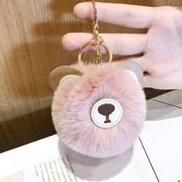 Keychains Fashion Cute Bear Hairball For Girls Boy Fluffy Fake Animal Fur Ball Key Chain Charm Women Bag KeyRings Gifts