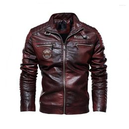 Men's Jackets PU Leather Jacket Men Winter Fleece Slim Motorcycle Leahter Mens Stand Collar Casual Suede Outerwear Man 7XL