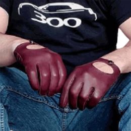 Five Fingers Gloves Mens Genuine Leather Gloves Male Soft Goatskin Thin Fashion Casual Driving gloves Warm Winter Touch Screen short Wrist gloves 230906