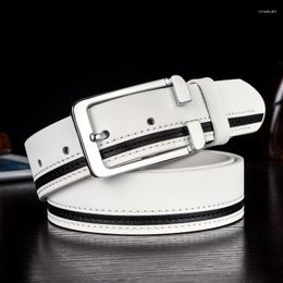 Belts Classic Cowhide Business Belt Men Male Waist Strap Leather Pin Buckle White Genuine For Pants Band Ceinture